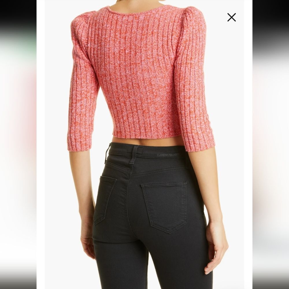 TED BAKER Demie Cross-front Cropped Knitted Top In Marled  Pink S Wool Cashmere - Picture 8 of 15